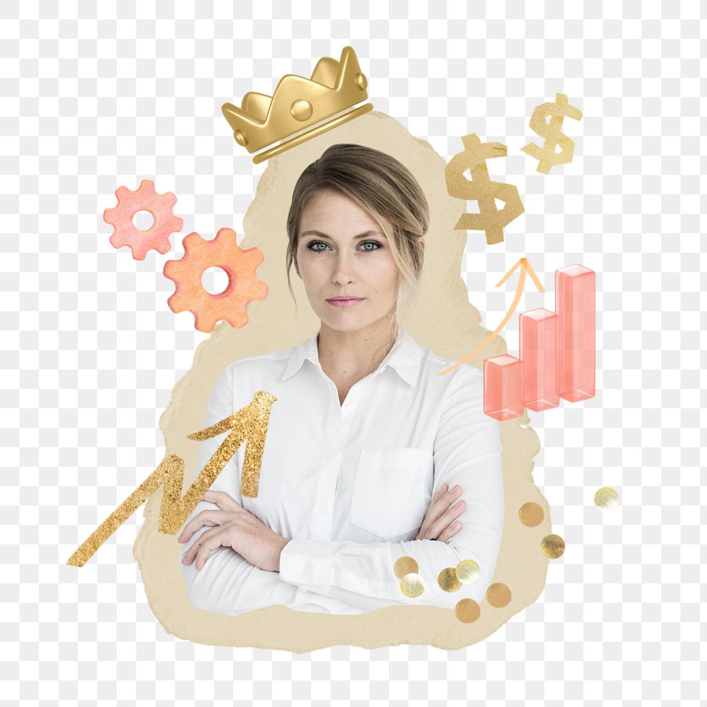 Successful business woman png element, editable collage remix design