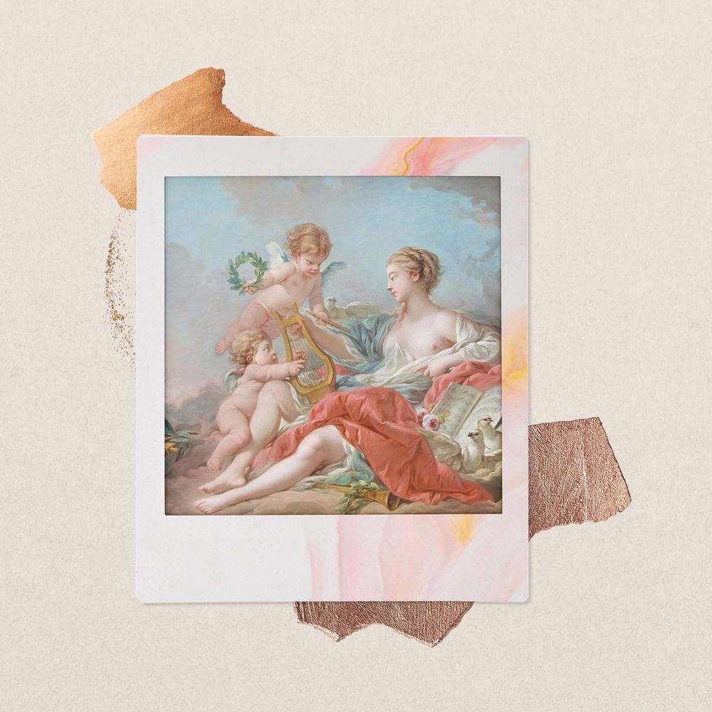 Instant film mockup, François Boucher's Allegory of Music. Remixed by rawpixel.