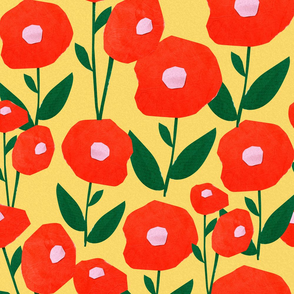 Poppy flower pattern editable paper craft background