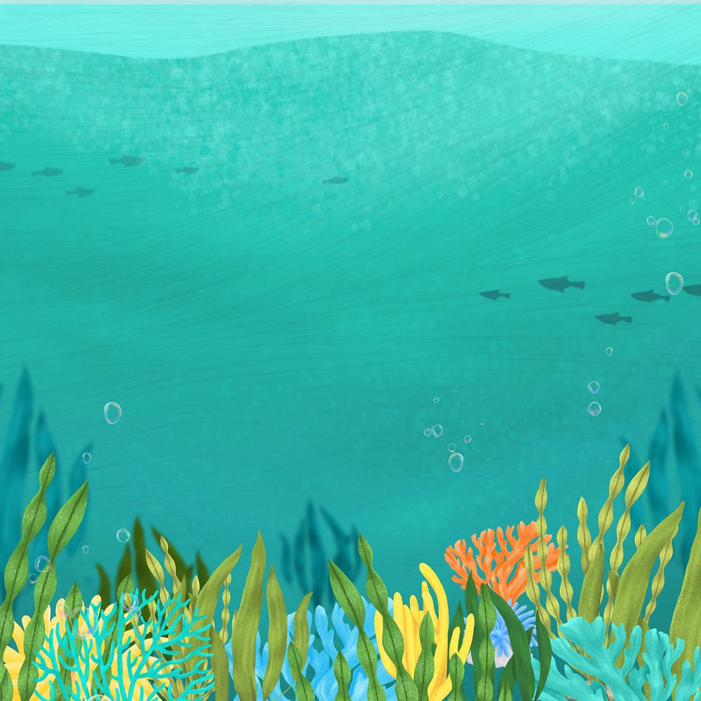 Green under ocean background, editable illustration border