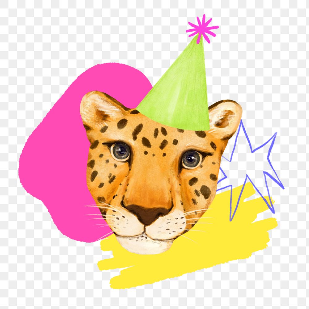 Birthday tiger png, animal collage art, editable design