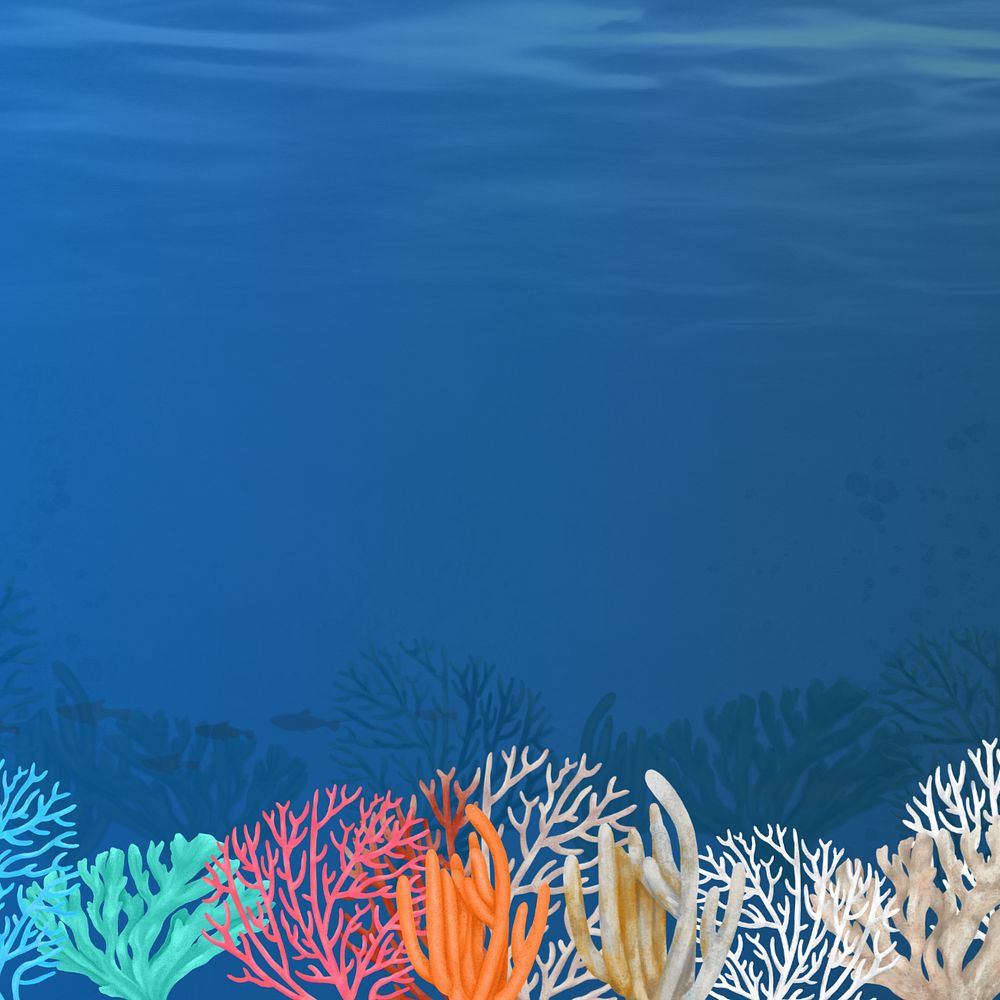 Coral reef, blue background, editable illustration border