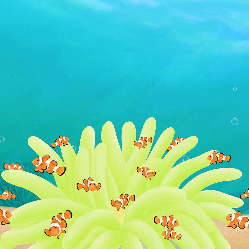 Cute clownfish background, customizable aesthetic illustration remix