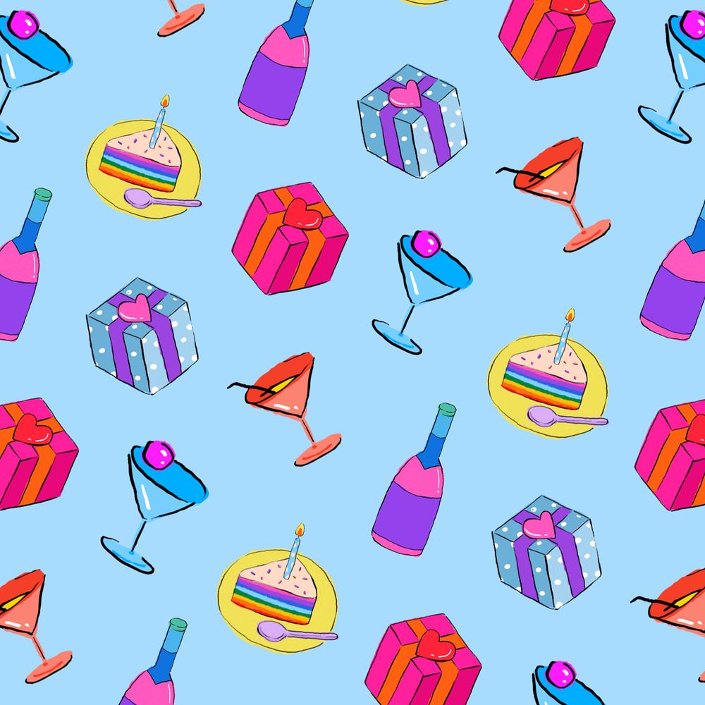 Birthday party pattern, blue background, editable design