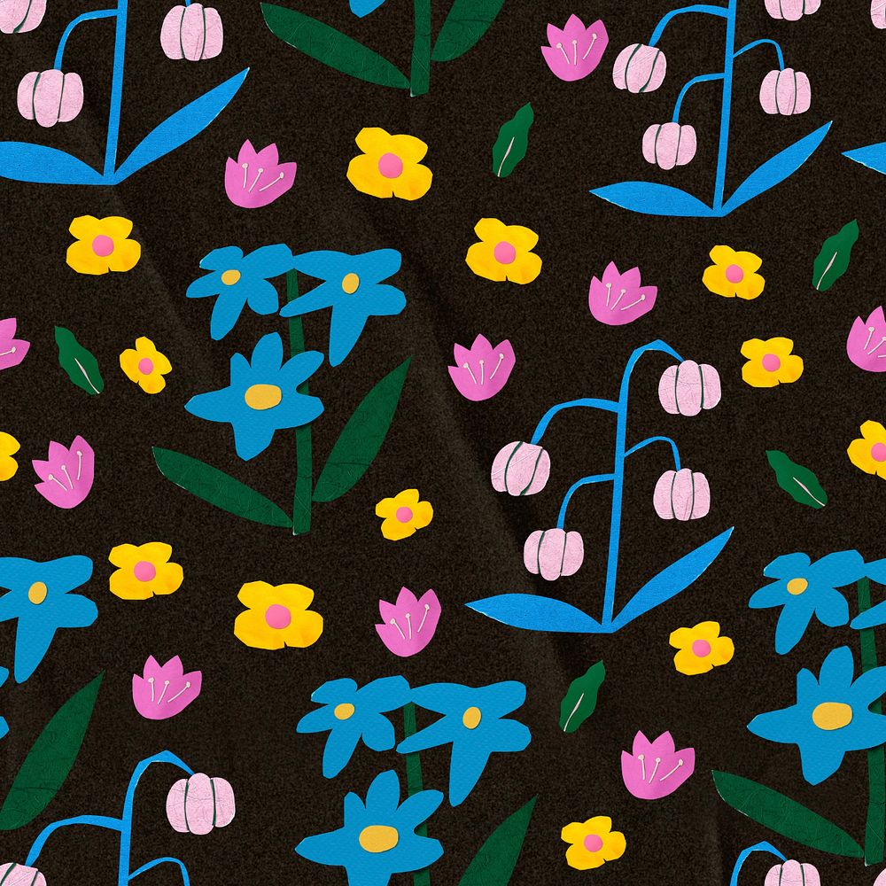 Wildflowers, black editable paper craft background