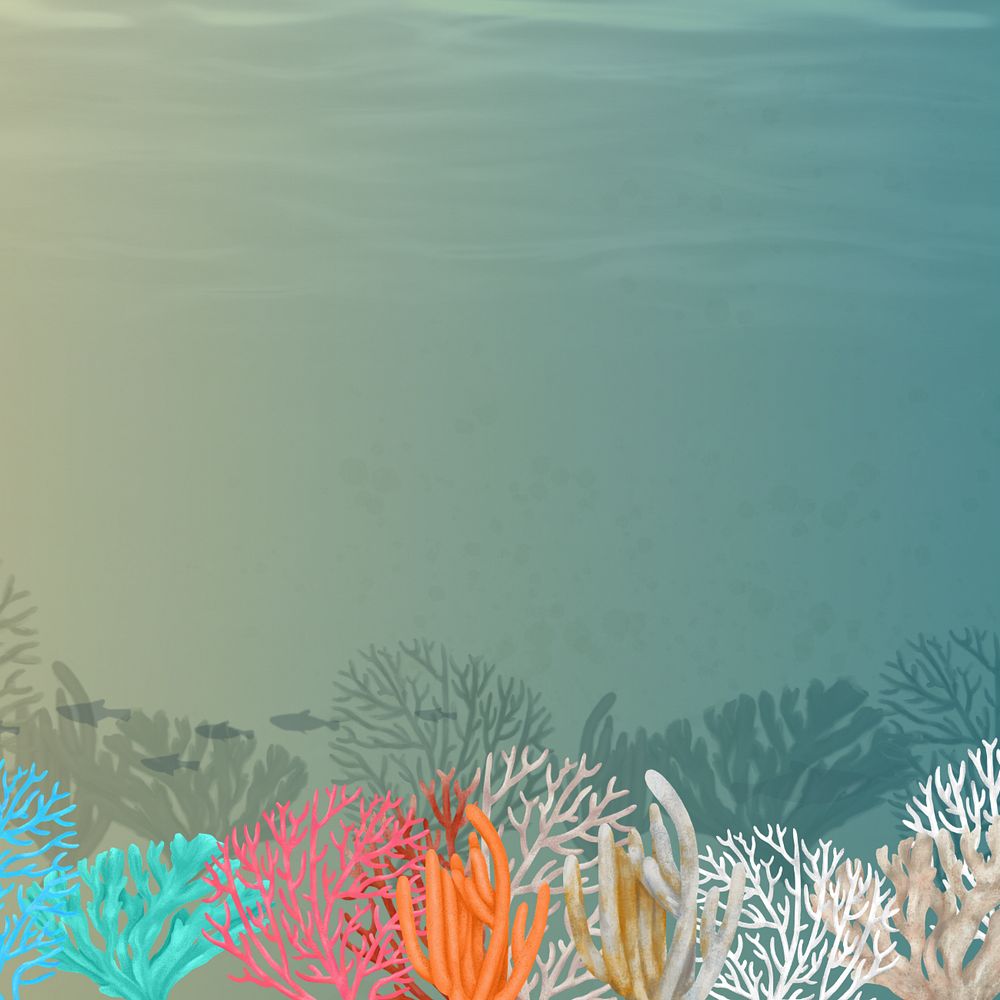 Coral reef, green background, editable illustration border