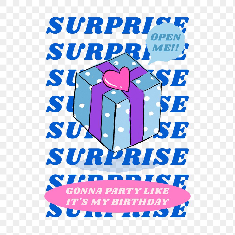 Surprise party illustration png sticker, editable element group