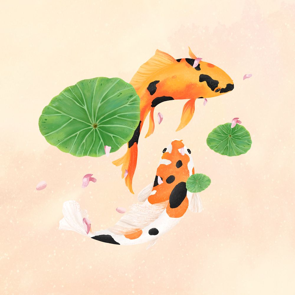 Koi fish couple, aesthetic illustration, editable design