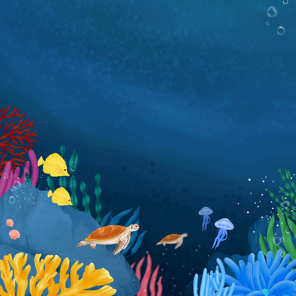 Deep ocean, blue background, editable illustration border