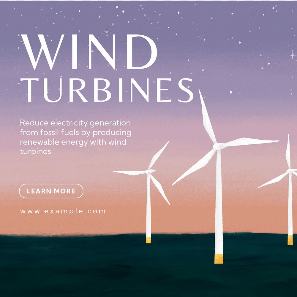 Wind turbines Instagram post template, editable aesthetic paint remix 