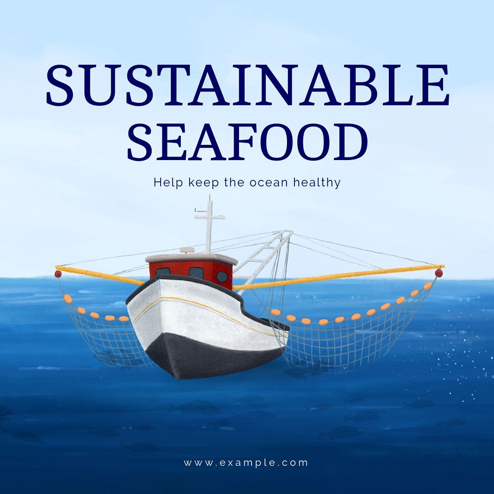 Sustainable seafood Instagram post template, editable aesthetic paint remix 