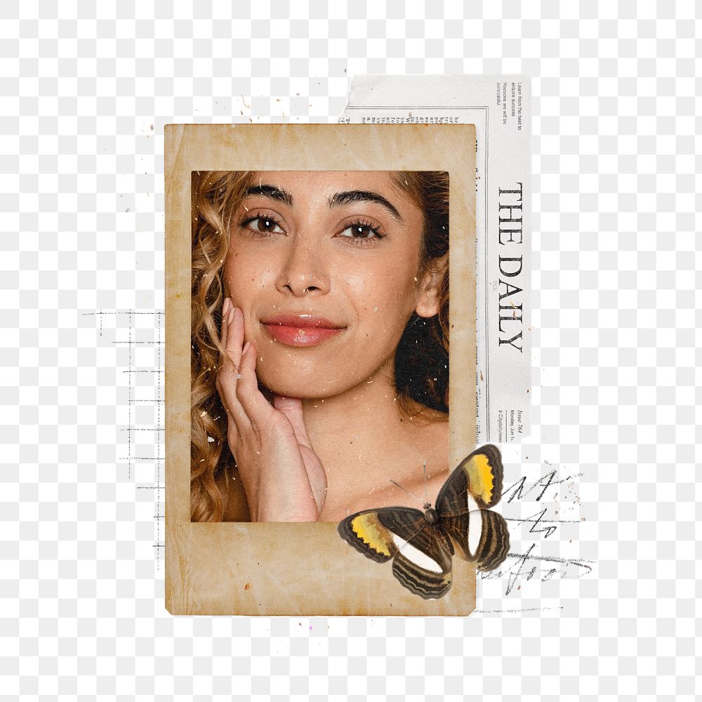 Women's beauty png aesthetic, butterfly collage art, editable design