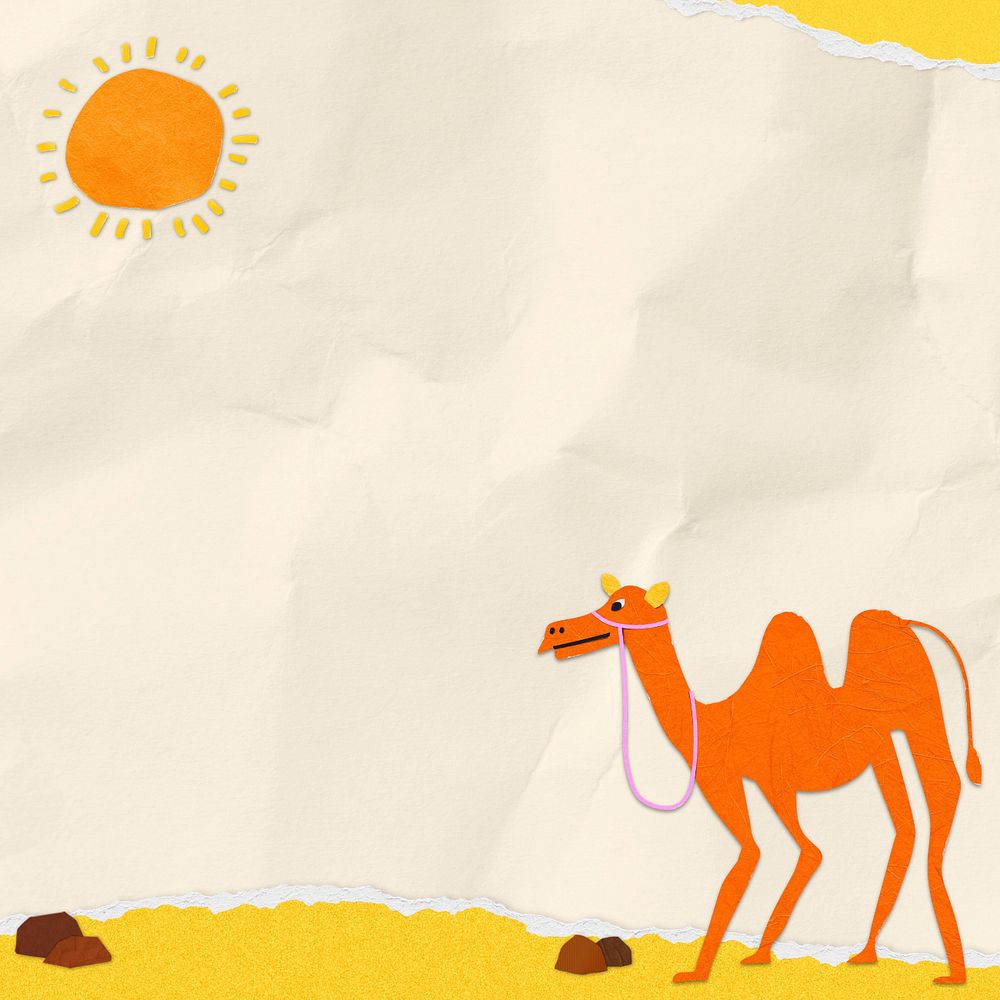 Paper craft camel editable background, collage remix