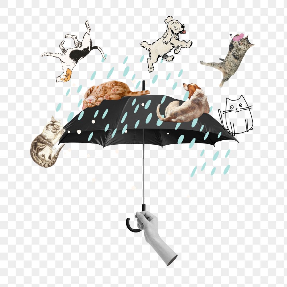 Heavy rain png element, editable umbrella collage remix