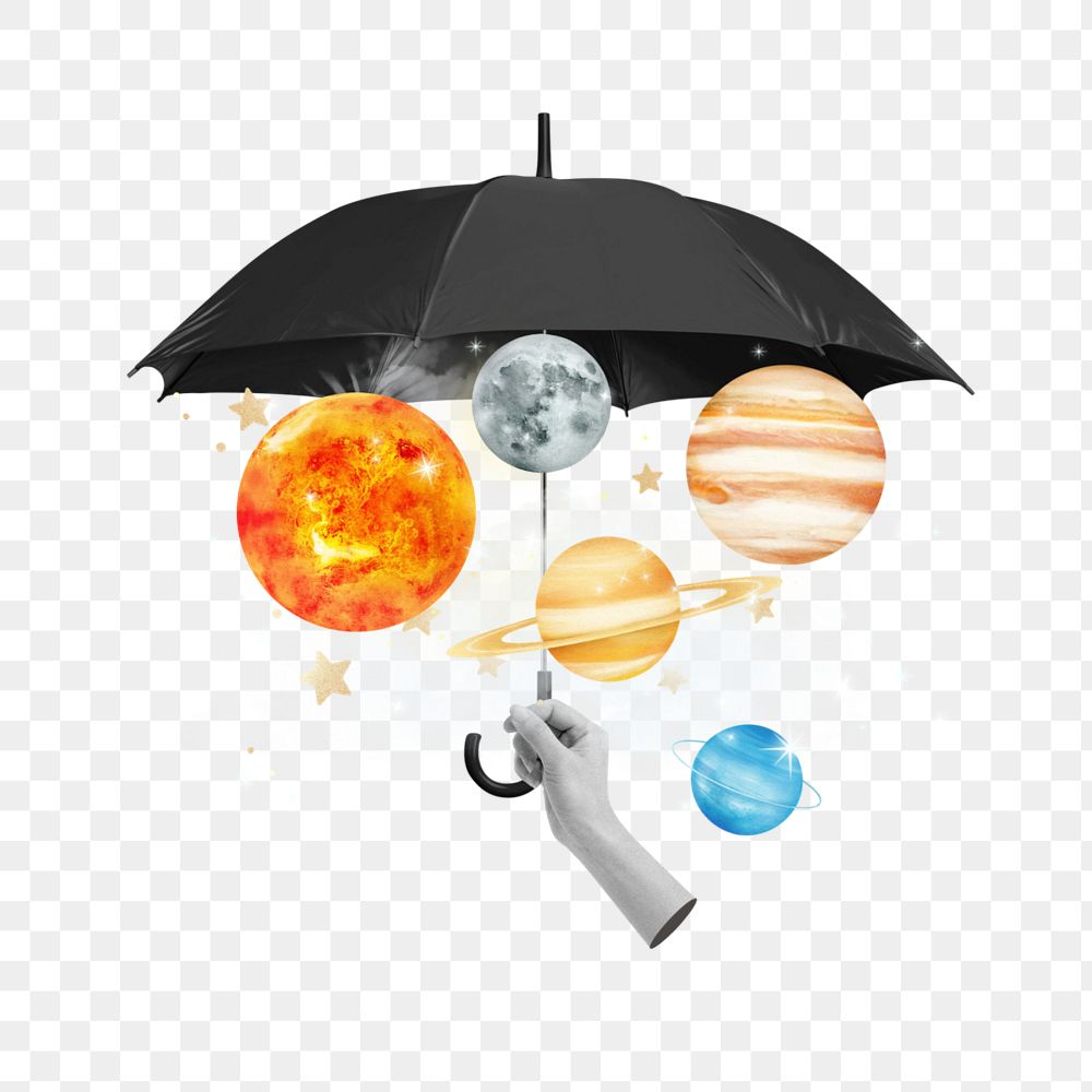 Celestial png element, editable umbrella collage remix