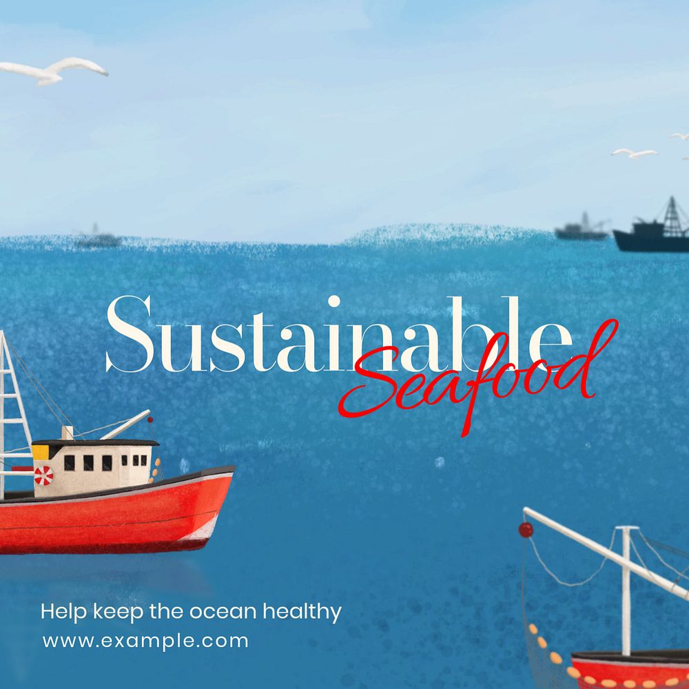 Sustainable seafood Instagram post template, editable aesthetic paint remix 