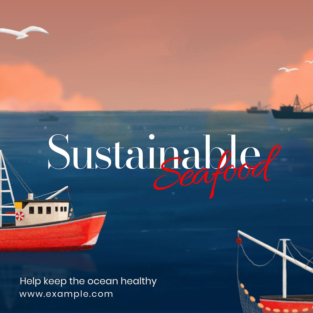 Sustainable seafood Instagram post template, editable aesthetic paint remix 