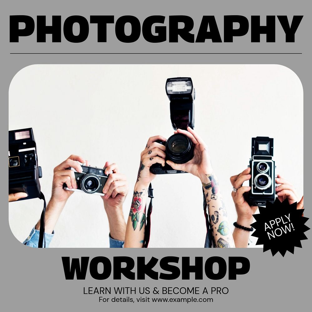 Photography workshop Facebook post template, editable social media ad