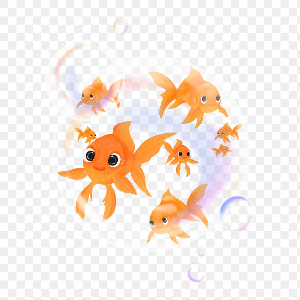 Goldfish bubble sticker png illustration, editable element group