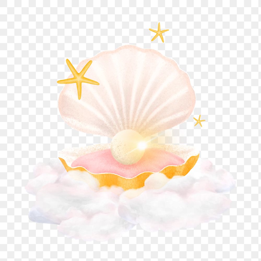 Aesthetic pearl shell sticker png illustration, editable element group