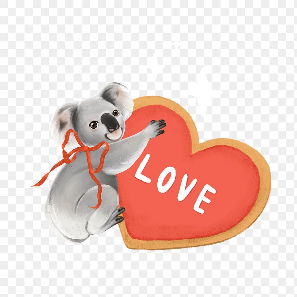 Valentine's koala sticker png illustration, editable element group