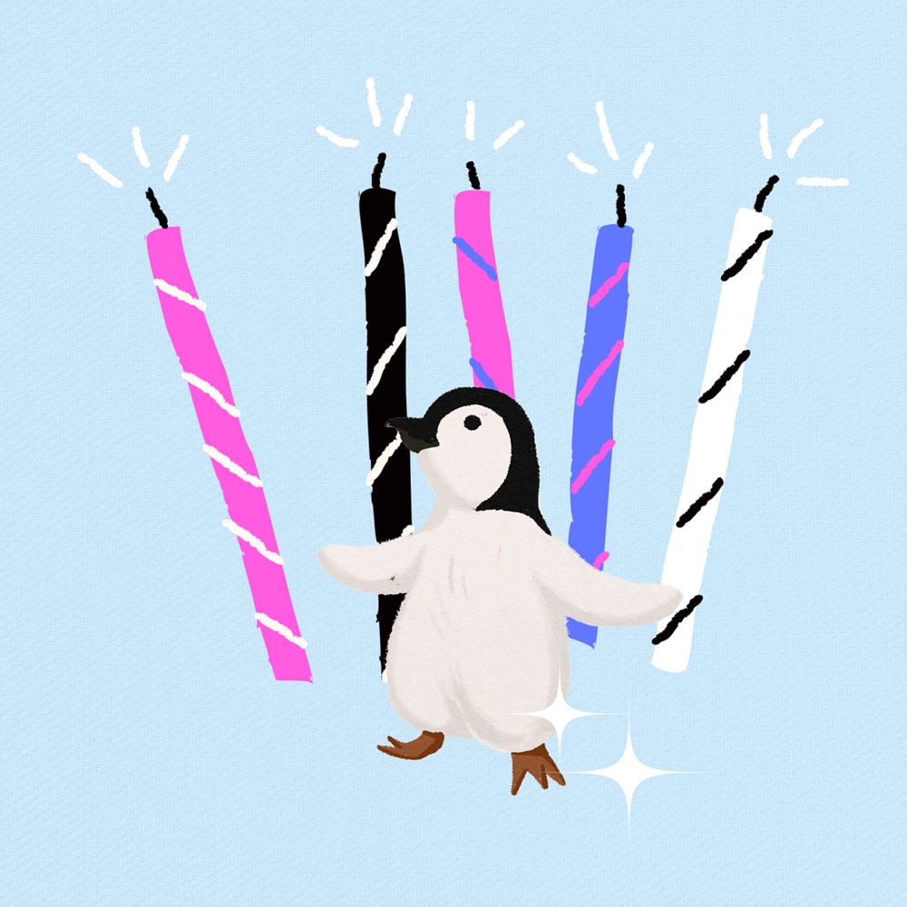 Birthday party penguin, aesthetic illustration, editable design