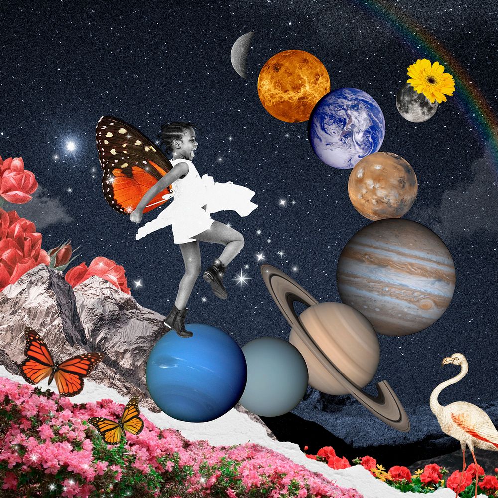 Galaxy collage art, planet in solar system, editable design