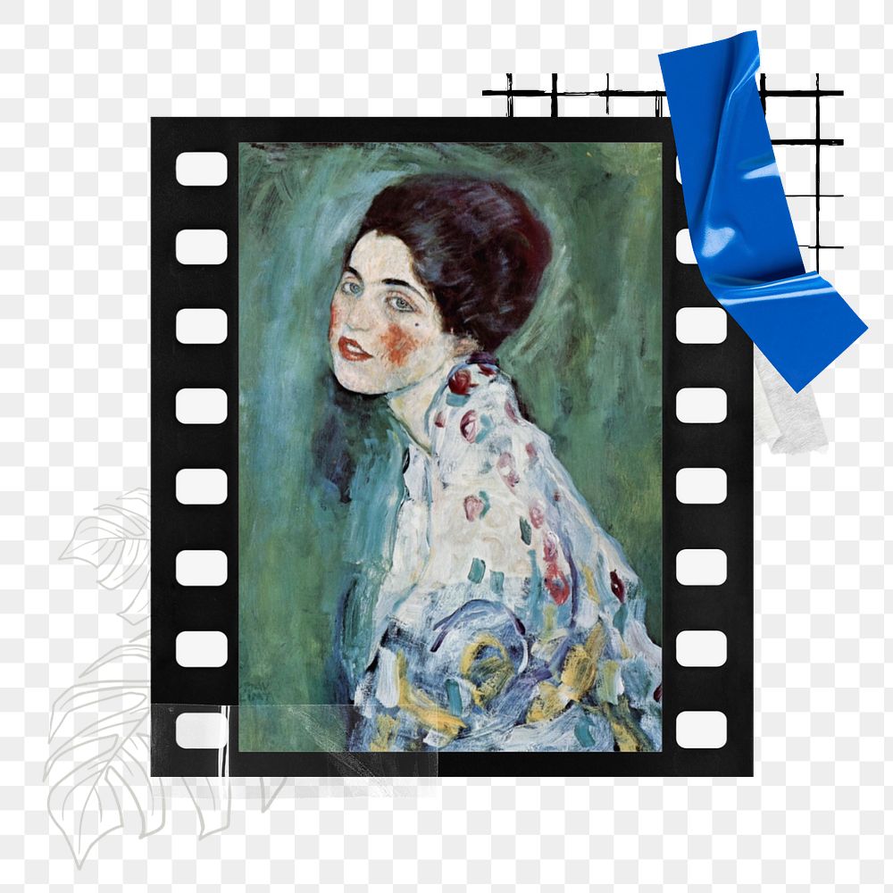 Film frame png mockup element,  Gustav Klimt's Porträt einer Dame. Remixed by rawpixel.