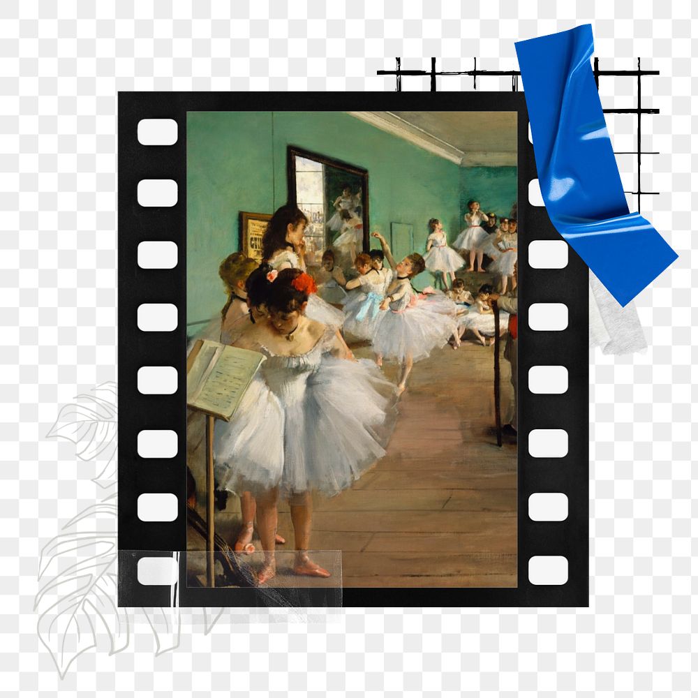 Film frame png mockup element,  Edgar Degas' Dance Class. Remixed by rawpixel.