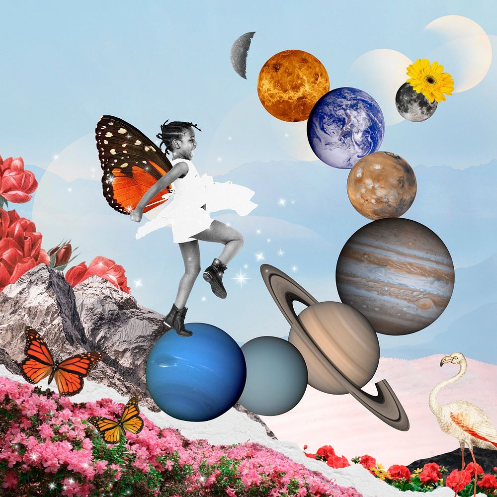 Galaxy collage art, planet in solar system, editable design