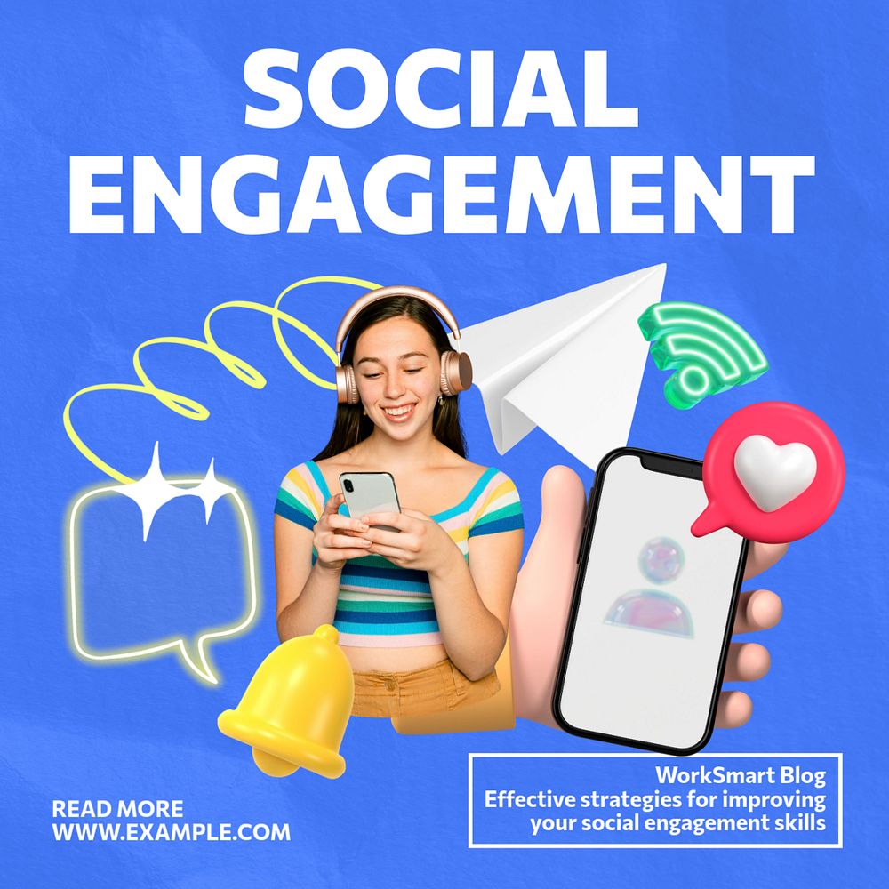 Social engagement Instagram post template, editable text