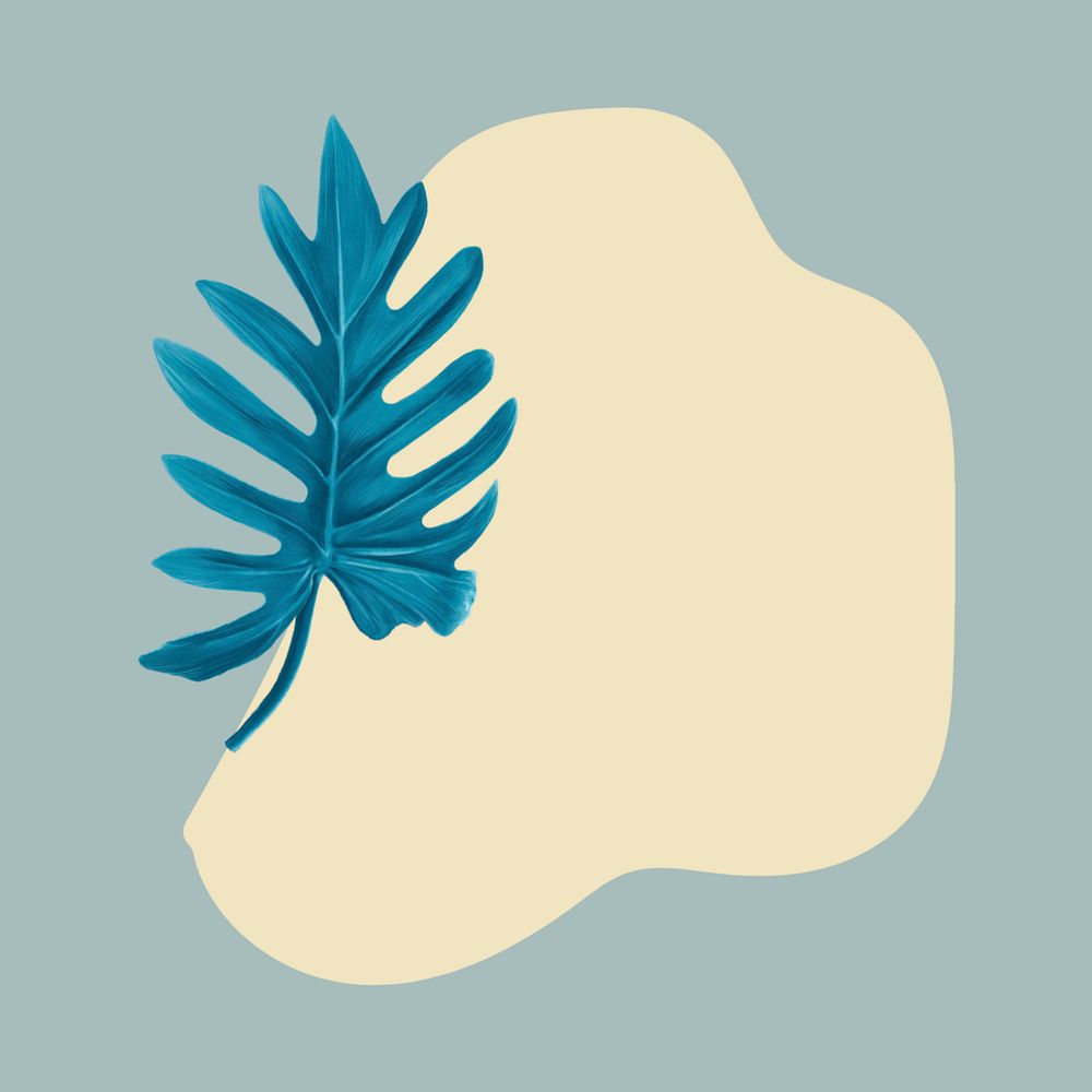 Blue tropical leaf frame background, editable design