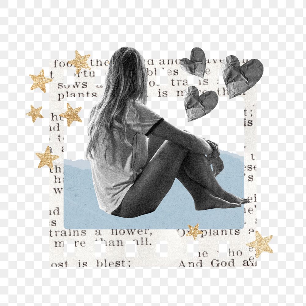 Aesthetic self love element png, editable health & wellness collage remix design