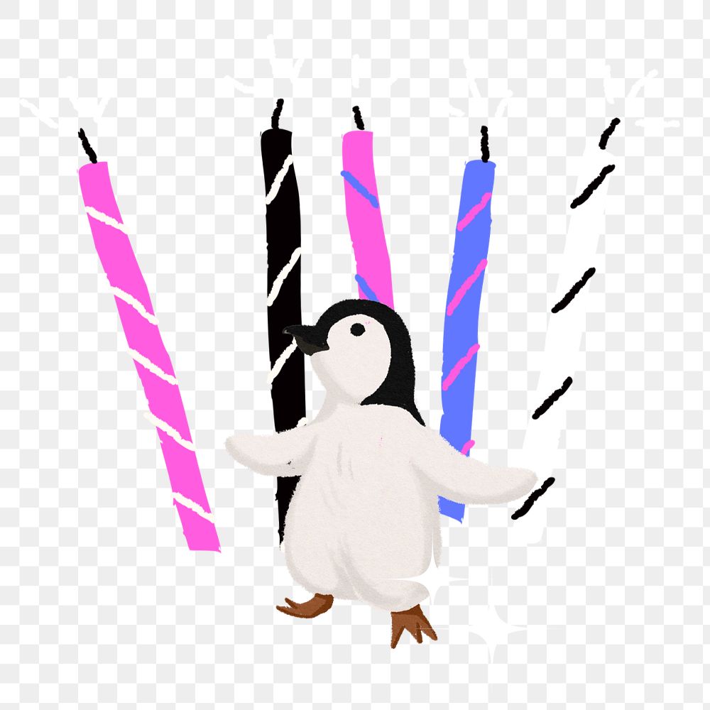 Birthday party penguin sticker png illustration, editable element group