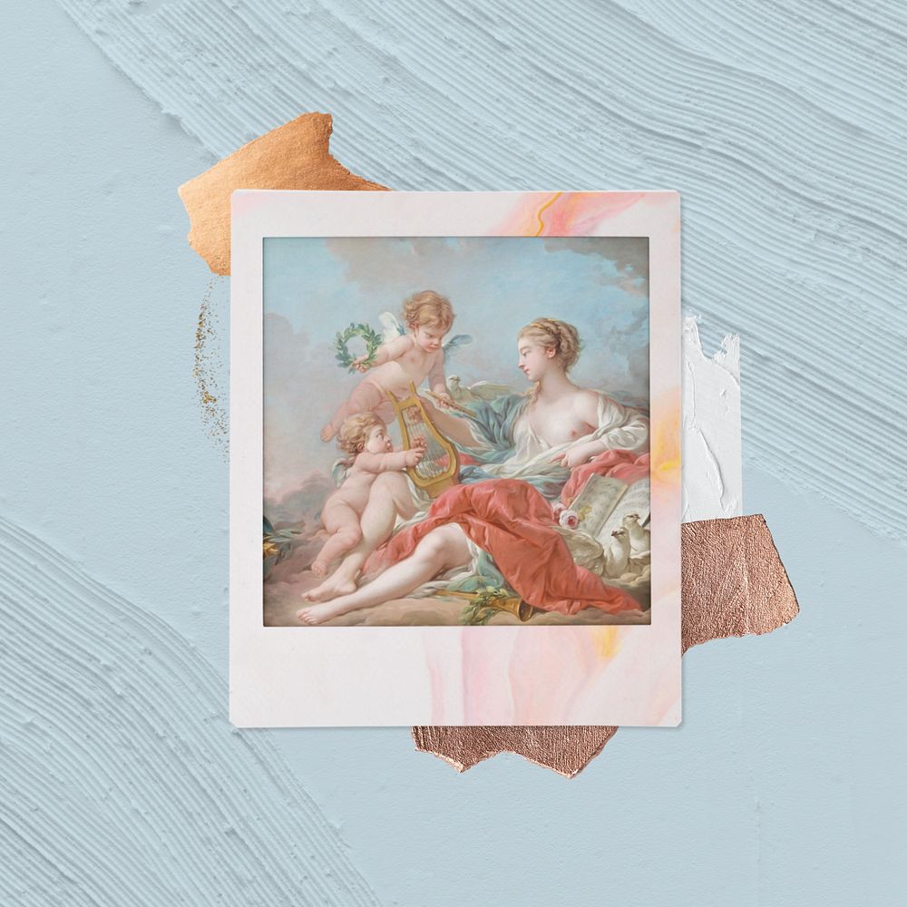 Allegory of Music by François Boucher instant film frame. Remixed by rawpixel. 