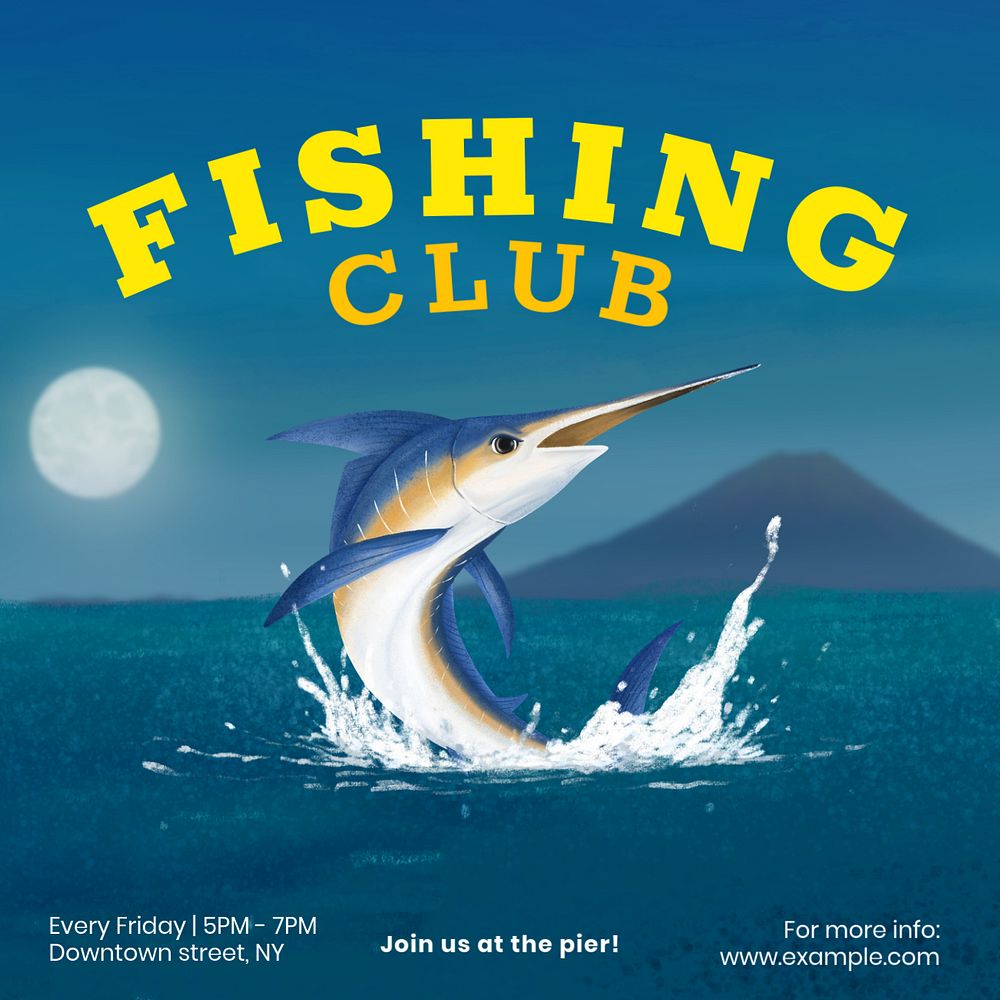 Fishing club Instagram post template, editable aesthetic paint remix 