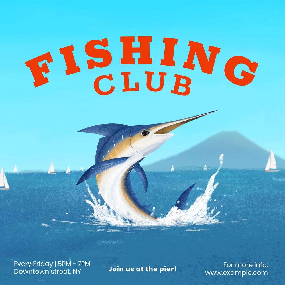 Fishing club Instagram post template, editable aesthetic paint remix 