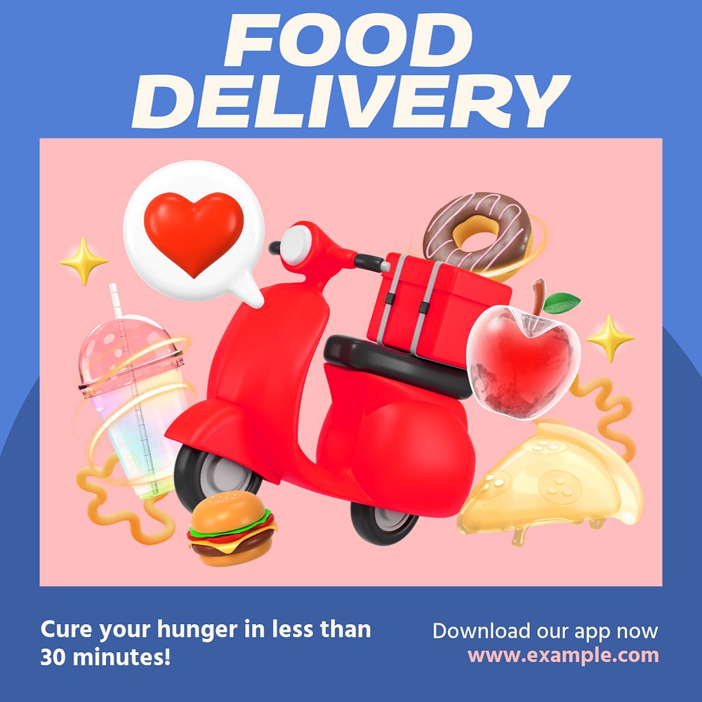 Food delivery Instagram post template, editable text