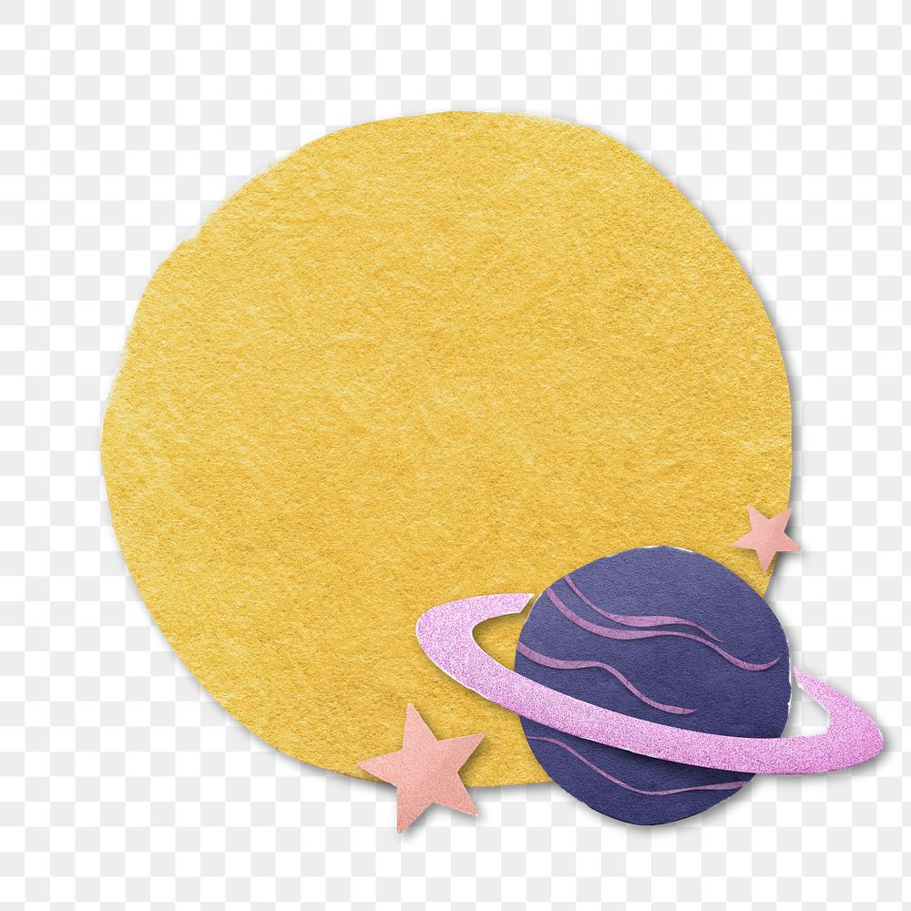 Saturn paper craft badge PNG sticker, editable collage remix