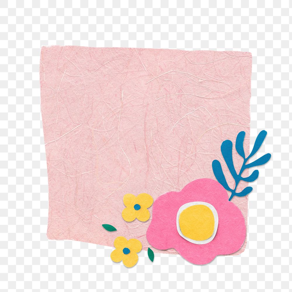 Pink paper flower badge PNG sticker, editable collage remix