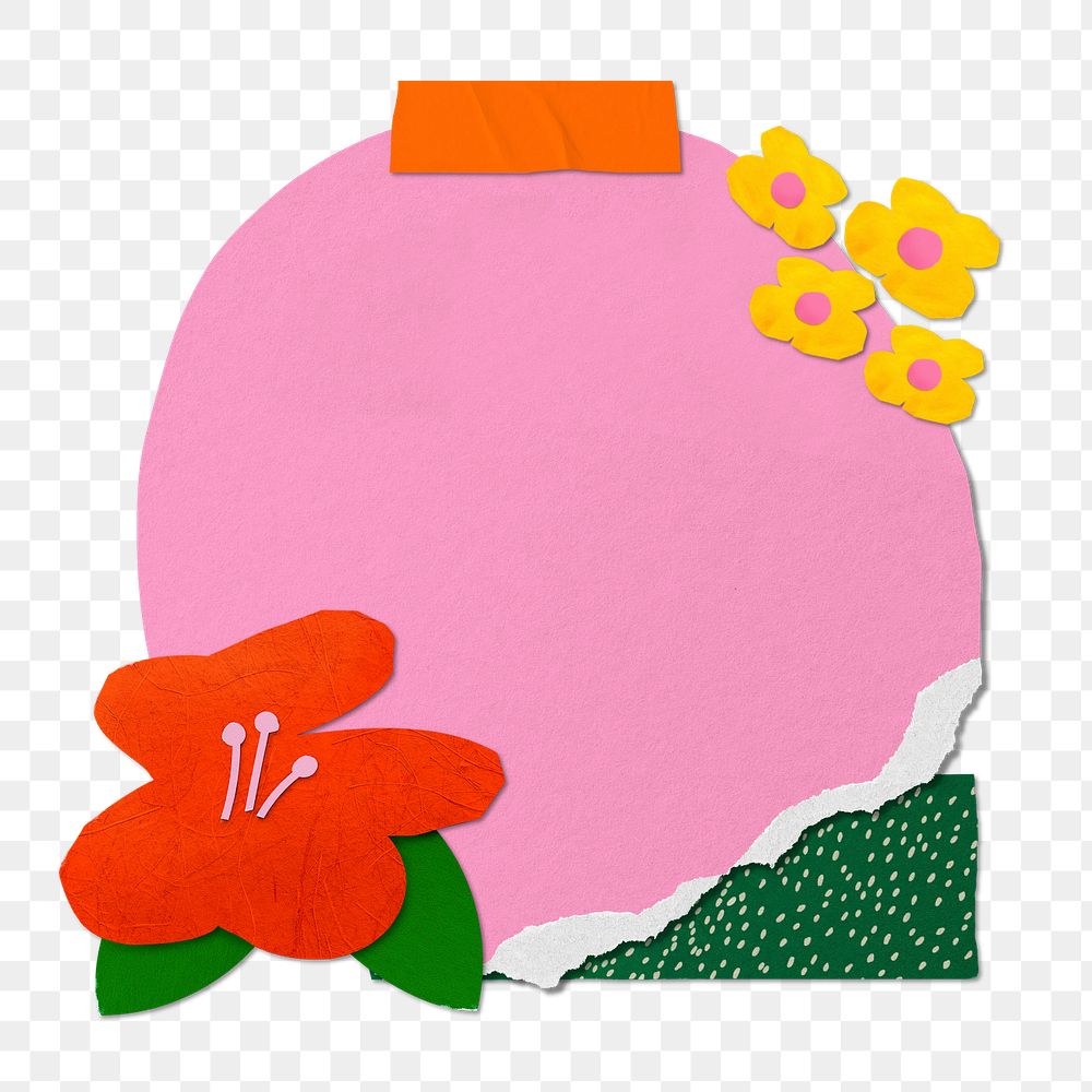 Pink paper flower badge PNG sticker, editable collage remix