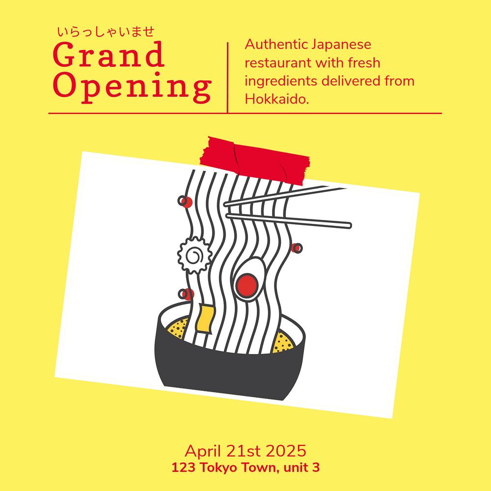 Restaurant grand opening Facebook post template, editable social media ad