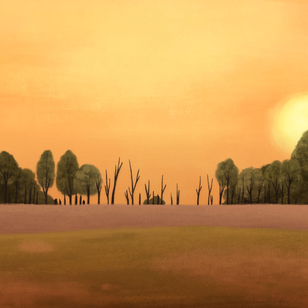 Sunset field scene background, customizable aesthetic illustration remix