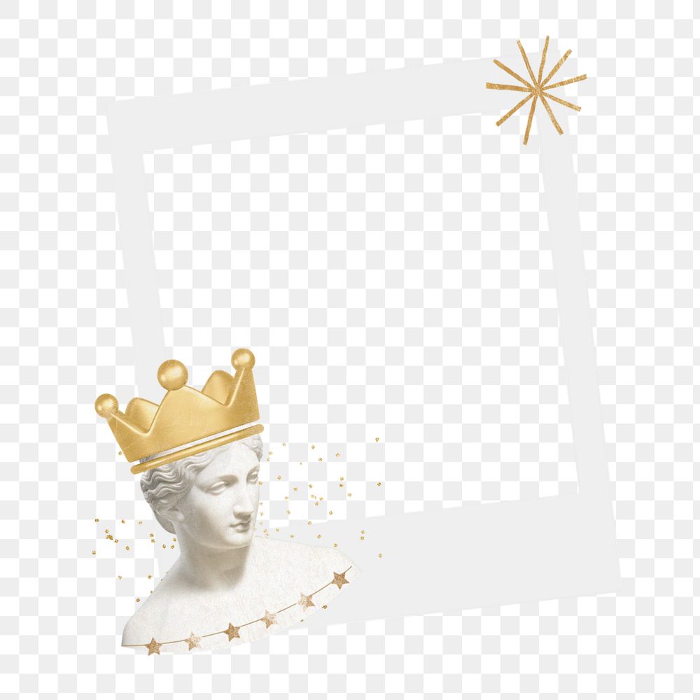 Greek queen statue instant film frame png, creative remix, editable design