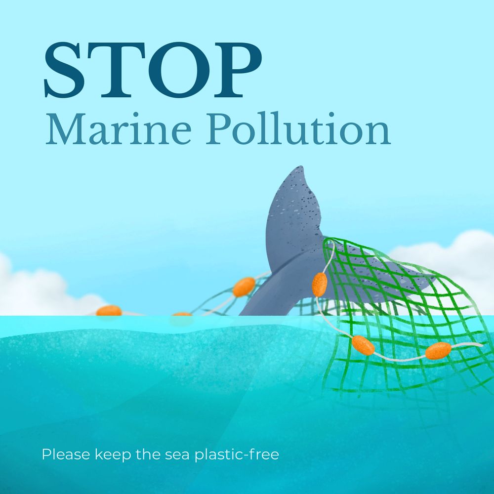 Marine pollution Instagram post template, editable aesthetic paint remix 