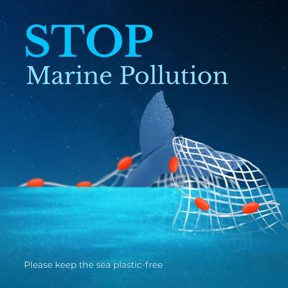 Marine pollution Instagram post template, editable aesthetic paint remix 