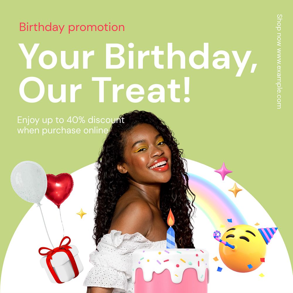 Birthday discount Instagram post template, editable text