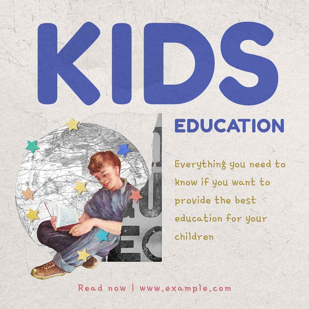 Kids education Instagram post template, editable design