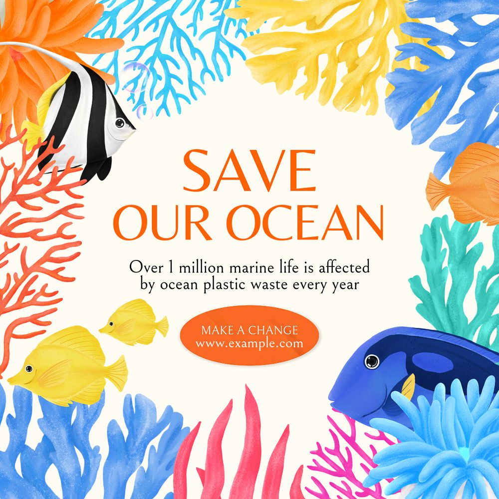 Save oceans Instagram post template, editable aesthetic paint remix 