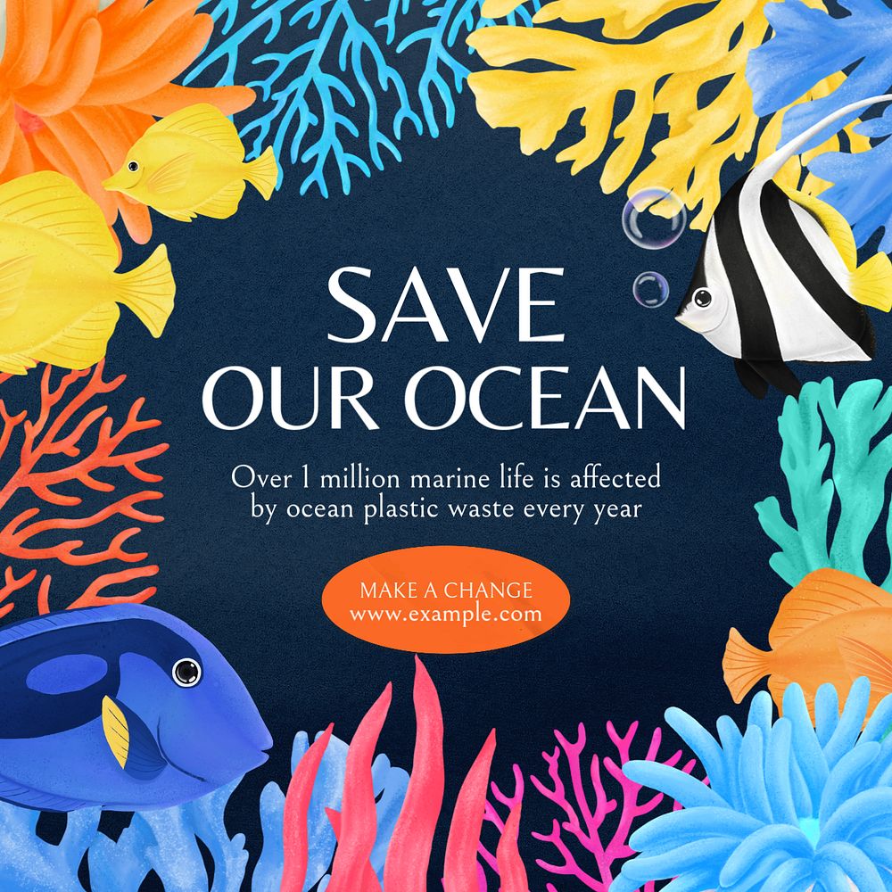 Save oceans Instagram post template, editable aesthetic paint remix 